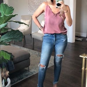 Mauve Satin Scalloped Tank